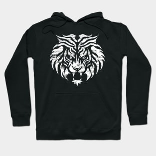 Minimalistic Scary Tiger Head Design - White distressed Hoodie